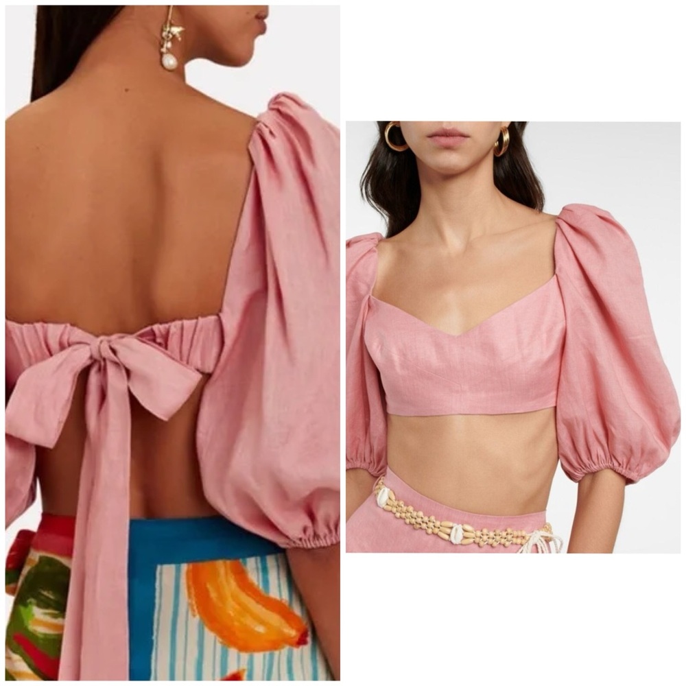 ZIMMERMANN  Jeannie Puff-Sleeve Linen Crop Top